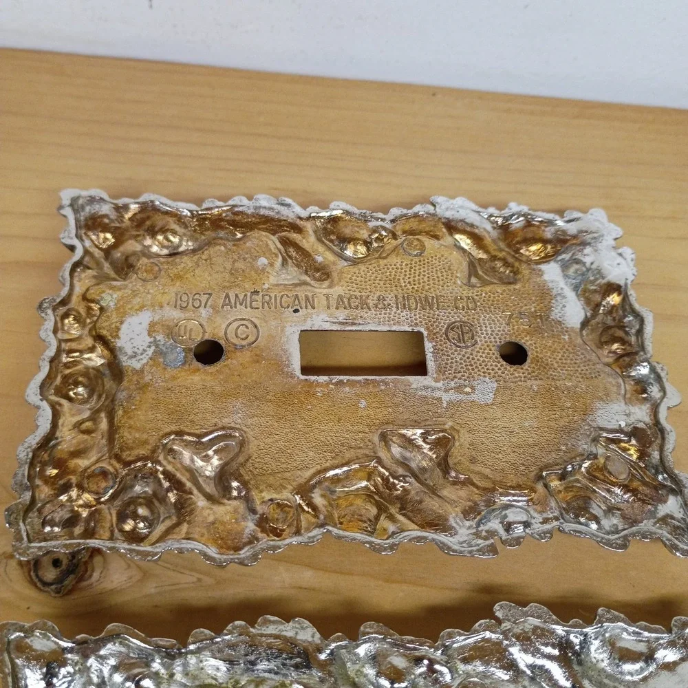 2 Vintage Light Switch Plate Covers 75T Floral Silver American Tack Hardware Co